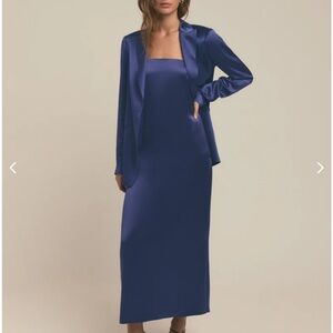 Elegant Blue Satin Dress and Jacket Set